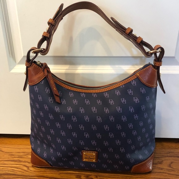 Dooney & Bourke Gretta Hobo Navy Logo Print - Picture 1 of 7